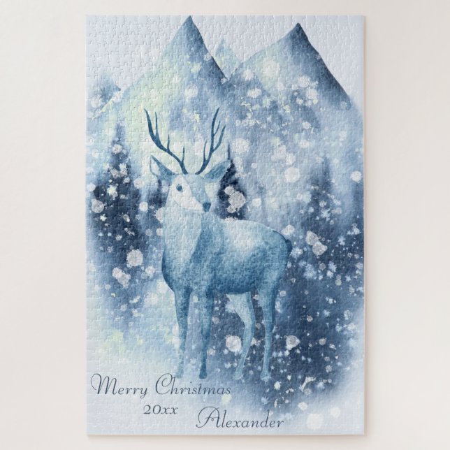 Winter Deer Snowy Mountain Christmas  Jigsaw Puzzle (Vertical)