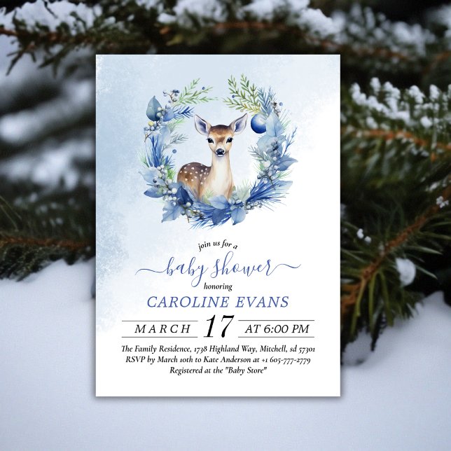 Winter Deer Watercolor Baby Shower  Invitation (Winter Deer Watercolor Baby Shower Invitation)