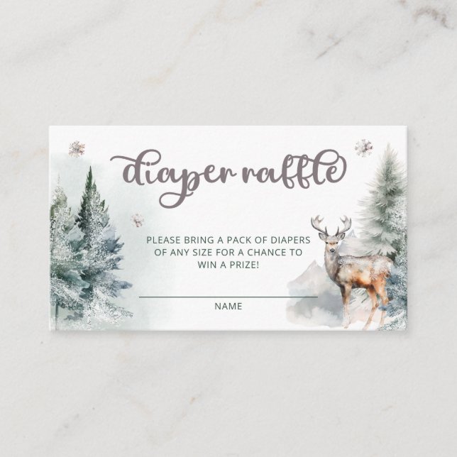 Winter Deer Woodland Diaper Raffle Enclosure Card (Front)