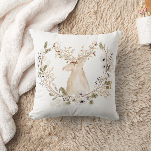 Winter Deer Wreath  Cushion (Blanket)