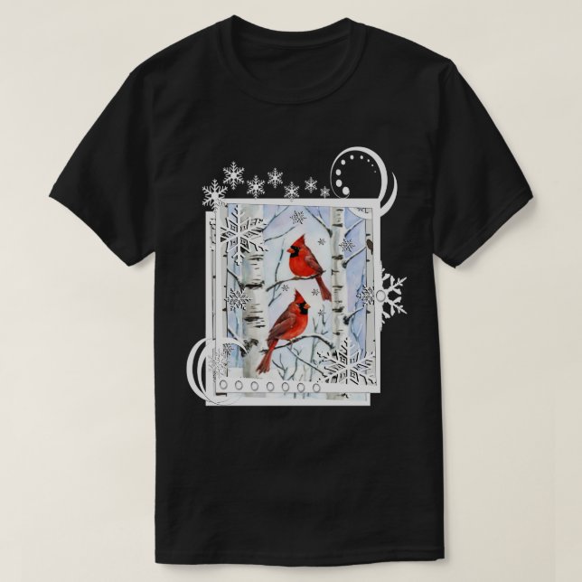 Winter dinals Birch Trees Snowflake Design T-Shirt (Design Front)