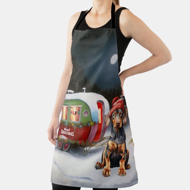 Winter Doberman Caravan Christmas Adventure  Apron (Insitu)