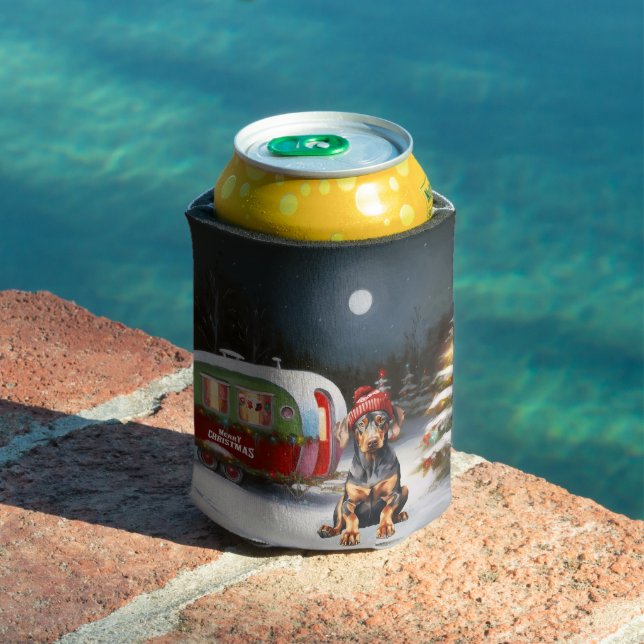 Winter Doberman Caravan Christmas Adventure  Can Cooler (In Situ Pool)