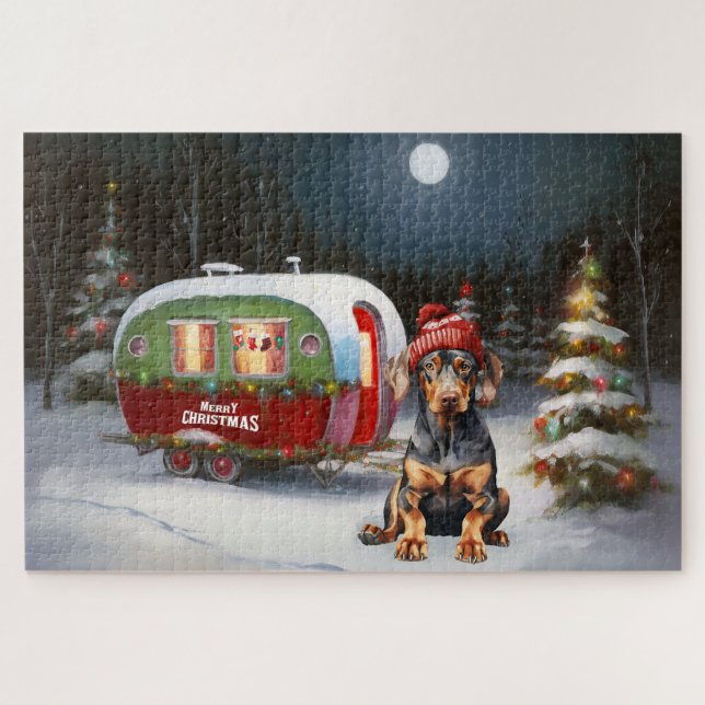 Winter Doberman Caravan Christmas Adventure  Jigsaw Puzzle (Horizontal)
