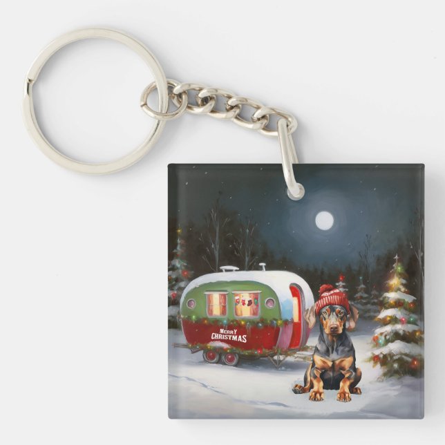 Winter Doberman Caravan Christmas Adventure  Key Ring (Front)