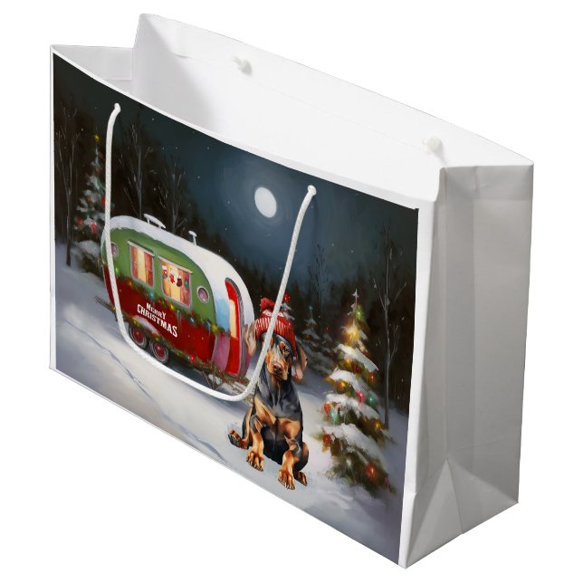 Winter Doberman Caravan Christmas Adventure  Large Gift Bag (Front Angled)