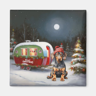 Winter Doberman Caravan Christmas Adventure Magnet