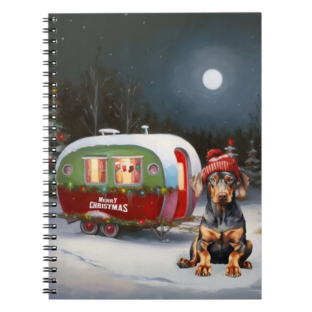 Winter Doberman Caravan Christmas Adventure  Notebook (Front)