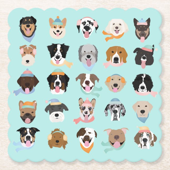 Winter Dog Faces Paper Coaster (Front)