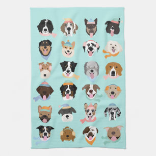 Winter Dog Faces Tea Towel