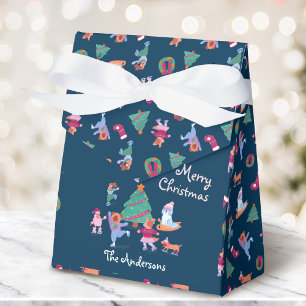 Winter Dog Ice Skating Navy Blue Christmas Favour Box