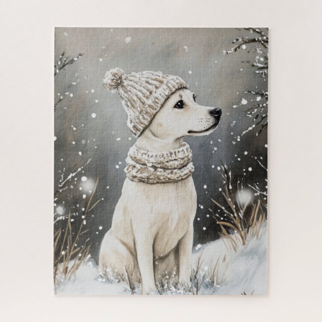 winter Dog Knitted Hat Snow Jigsaw Puzzle (Vertical)
