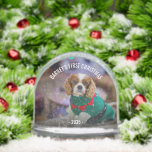 Winter Dog's Photo Christmas Snowglobe<br><div class="desc">Photo Snow Globe featuring your dog's favourite photo. Personalise it with his/her name and year. Change the text and personalise it as you prefer.</div>