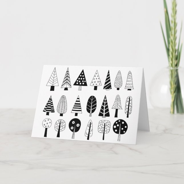 Winter doodle trees holiday card (Front)