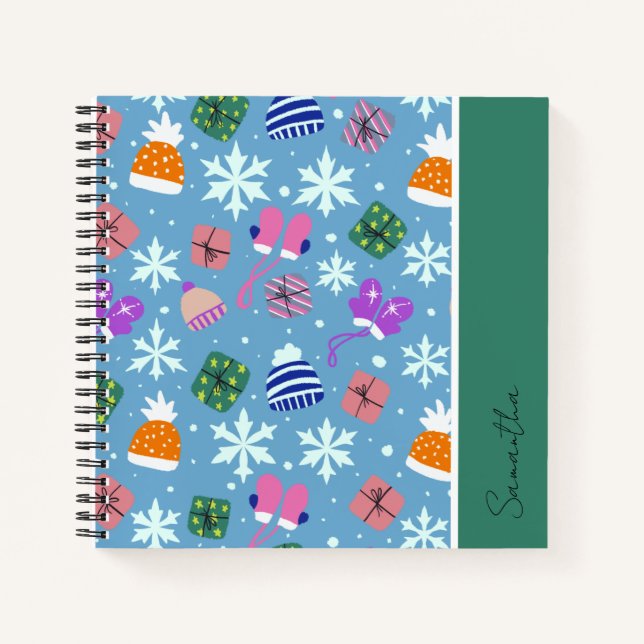 Winter Doodles Blue Pattern with Monogram Notebook