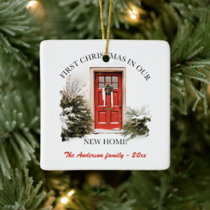 Winter Door Scene New Home Christmas Ceramic Ornament