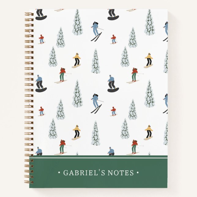Winter Downhill Pattern | Add Your Name Notebook (Front)