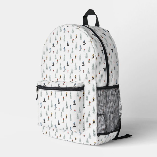 Winter Downhill Pattern Printed Backpack (Back Corner Right)