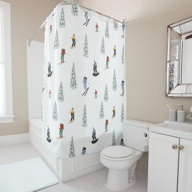 Winter Downhill Pattern Shower Curtain (In Situ)