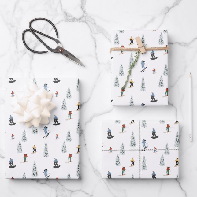 Winter Downhill Pattern Wrapping Paper Sheet (Front)