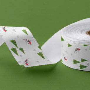 Winter Downhill Ski Pattern Satin Ribbon