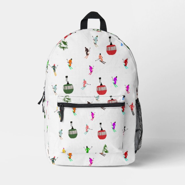 Winter Downhill Skiers Skiing Pattern Printed Backpack (Front)