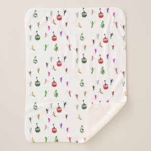 Winter Downhill Skiers Skiing Pattern Sherpa Blanket