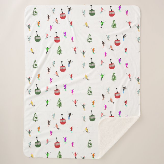 Winter Downhill Skiers Skiing Pattern Sherpa Blanket (Front)