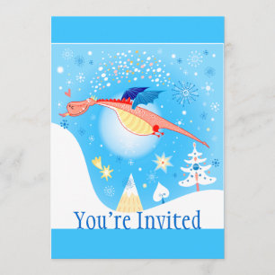 Winter Dragon Flying Through Snowflakes Invitation