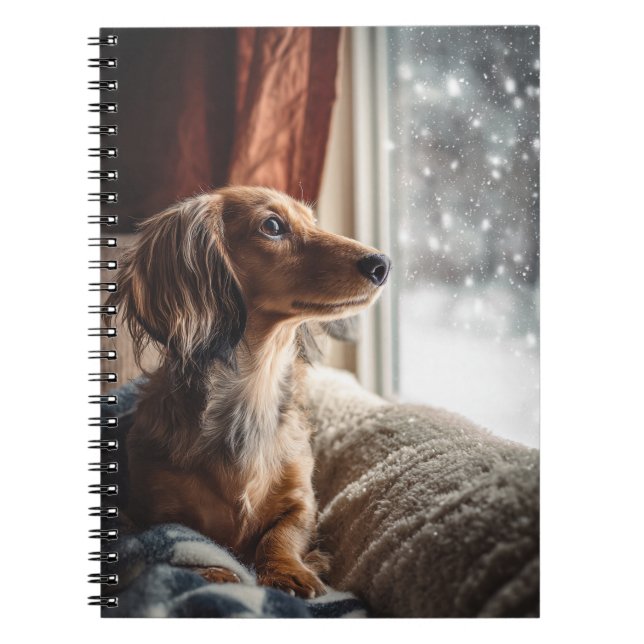 Winter Dreaming Dachshund Spiral Notebook (Front)
