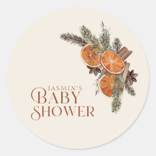 Winter Dried Orange Cinnamon Baby Shower Classic Round Sticker