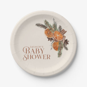 Winter Dried Orange Cinnamon Baby Shower Paper Plate