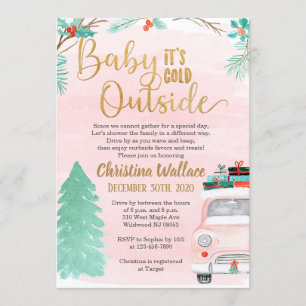 Winter Drive By Baby Shower Invitations for Girls
