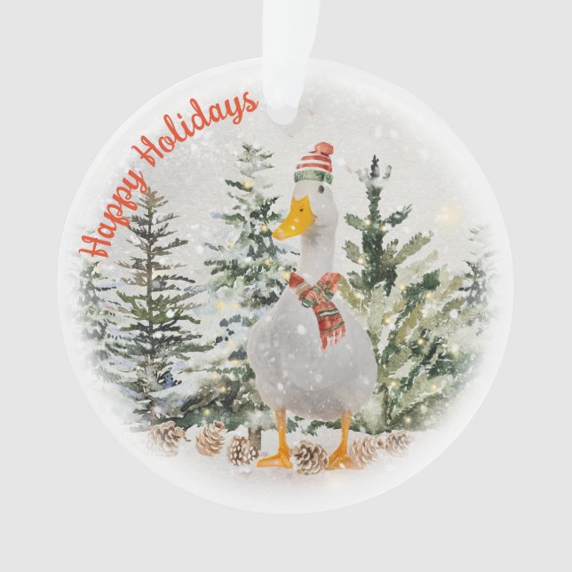 Winter Duck Happy Holidays Ornament (Front)