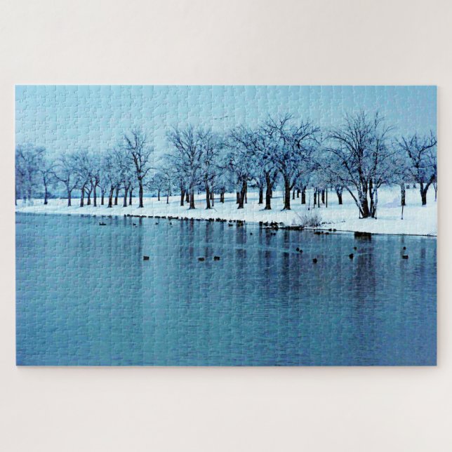Winter Duck Pond Scene 1014 Piece Puzzle (Horizontal)