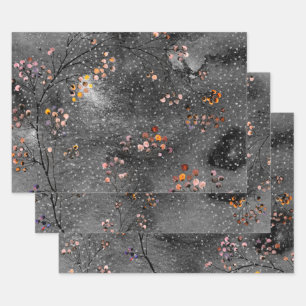 Winter Dusk Night Sky Pink Berry Silver Snowfall Wrapping Paper Sheet