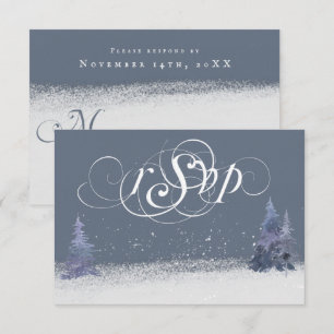 Winter Dusty Blue and White Woodland Wedding RSVP Card