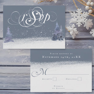 Winter Dusty Blue and White Woodland Wedding RSVP Card