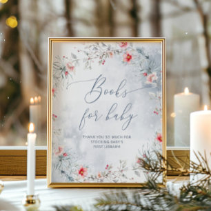 Winter dusty blue Christmas wreath Books for baby Poster