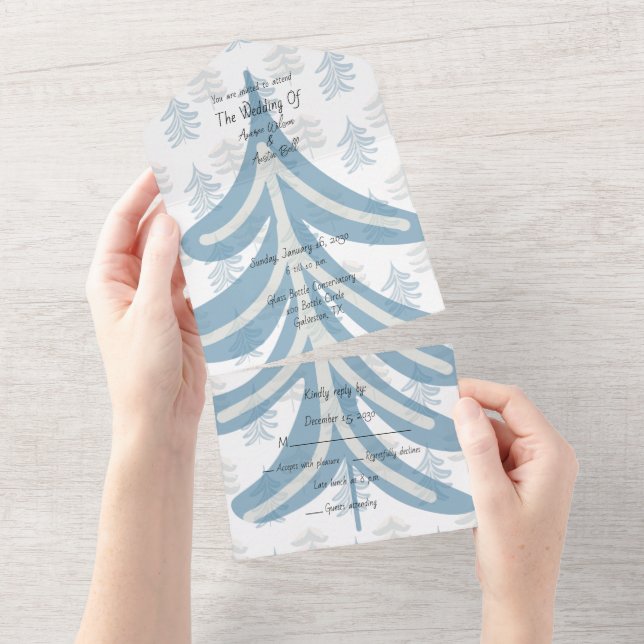 Winter Dusty Blue Floral Winter All In One  Invitation (Tearaway)