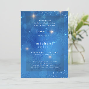 Winter Dusty Blue Mountain Minimalist Wedding  Invitation