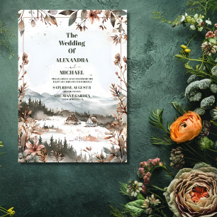 Winter Dusty Blue Mountain Minimalist Wedding Invitation