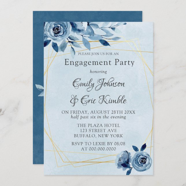 Winter Dusty Blue Navy Oleander Engagement Party Invitation (Front/Back)