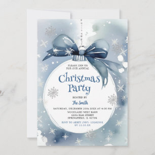 Winter Dusty Blue Ornament Holiday Christmas Party Invitation