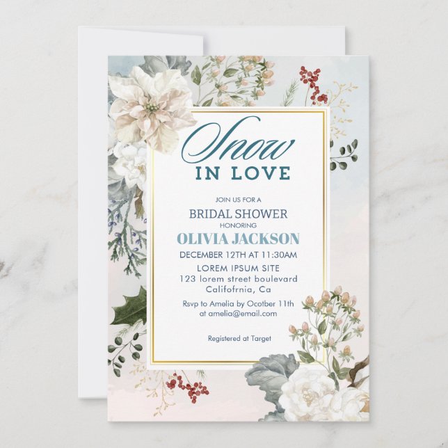 Winter dusty blue snow in love Bridal shower Invitation (Front)