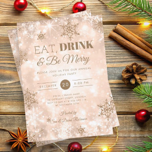 Winter "Eat & Drink" Rose Gold Holiday Christmas  Invitation
