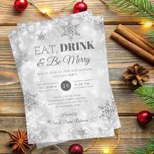 Winter "Eat & Drink" Silver Holiday Christmas  Invitation