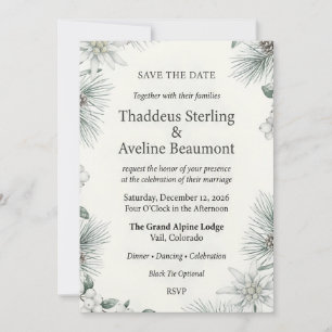 Winter Edelweiss, Pine & Berry Botanical Elegant Invitation