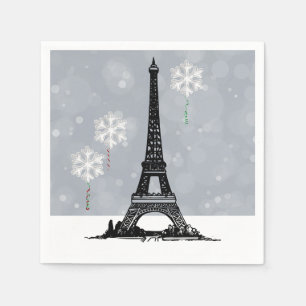 Winter Eiffel Tower, Snowflake Balloons Christmas Napkin