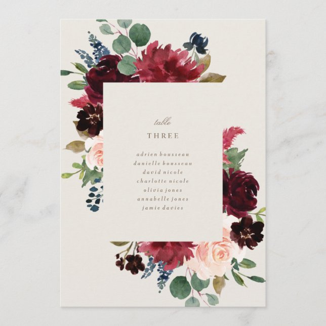 Winter Elegance Table Number Seating Cards (Front)